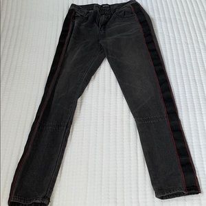Black skinny jeans with black/red stripe on side
